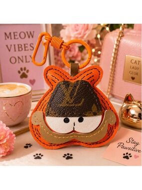 Handmade Orange Kitty Cat Keychain Charm Designer Canvas SKU 90